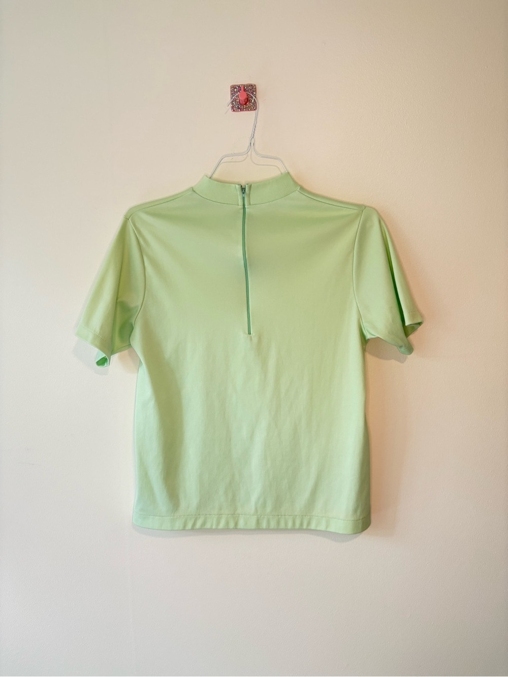 Vintage Montgomery Ward Light Green Short Sleeve Zip Mock Neck Top